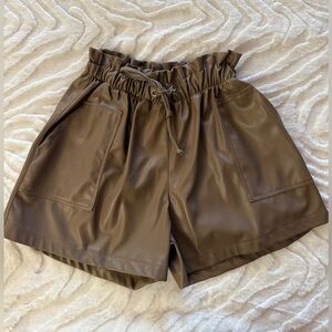 Elegant High Waist Brown Leather Shorts